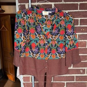 Maeve by Anthropologie Carter Floral Tie-Front Blouse.